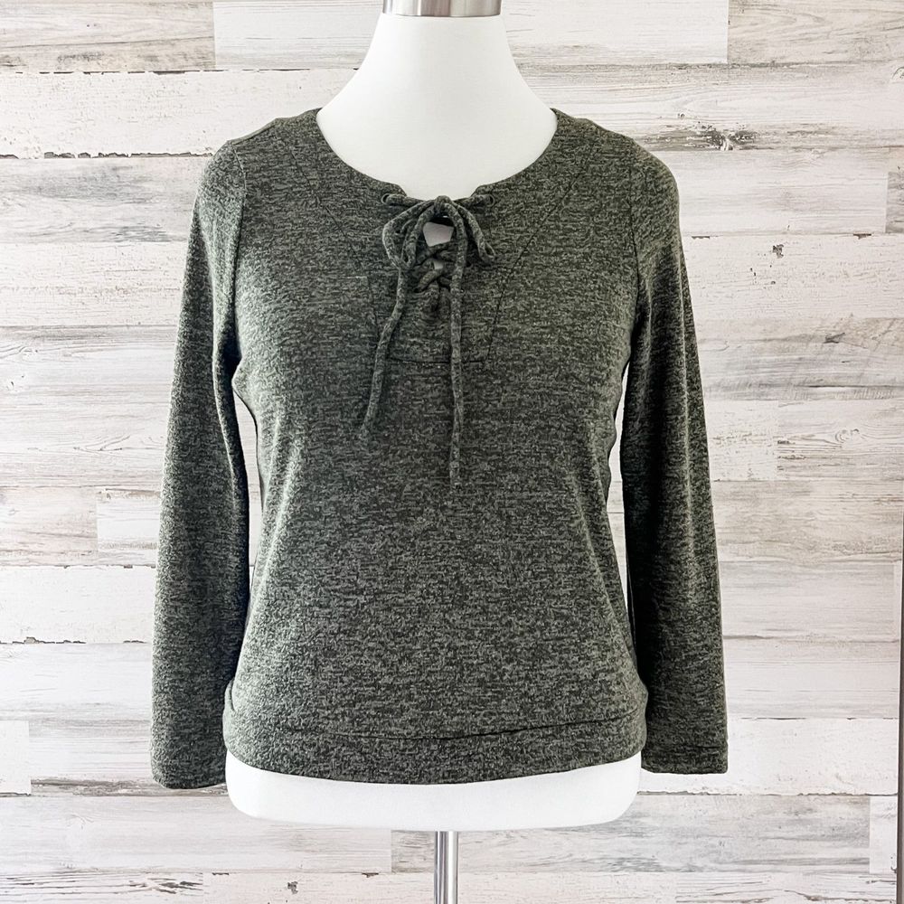 Hippie Rose Juniors Lace-Up Knit Top Green Size L